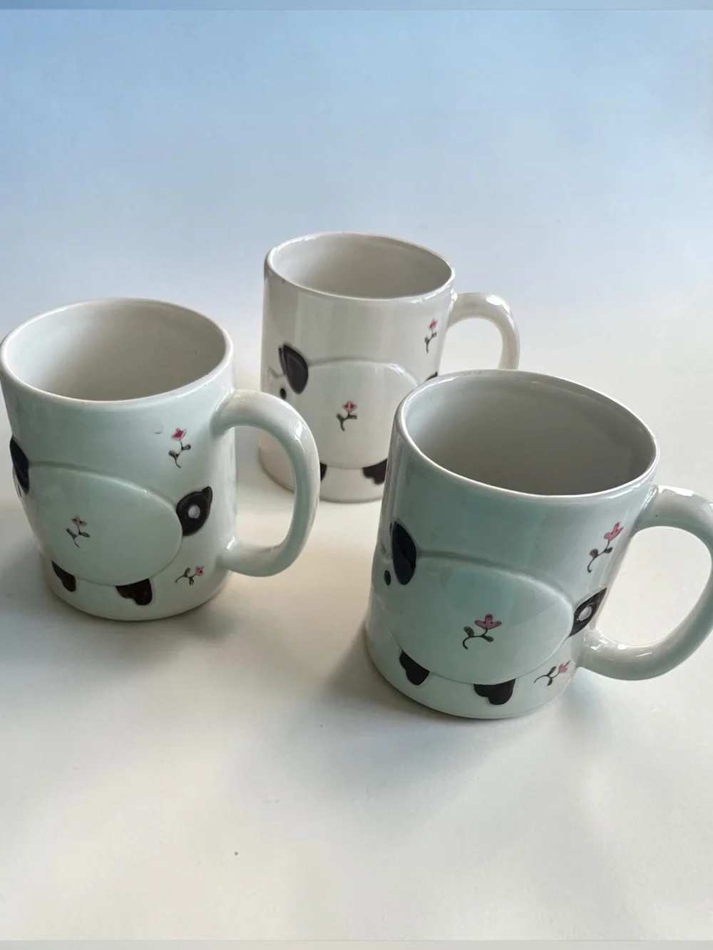 Vintage 70/80s Otagiri Cute Pig & Flower Porcelain Mugs White, Black & Pink